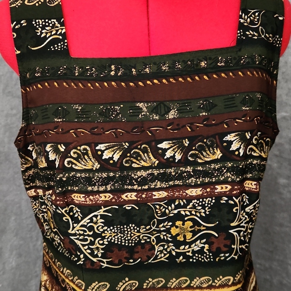 Sag Harbor Green Brown Tribal Maxi Dress Women's 12 Sleeveless Boho - Picture 2 of 11